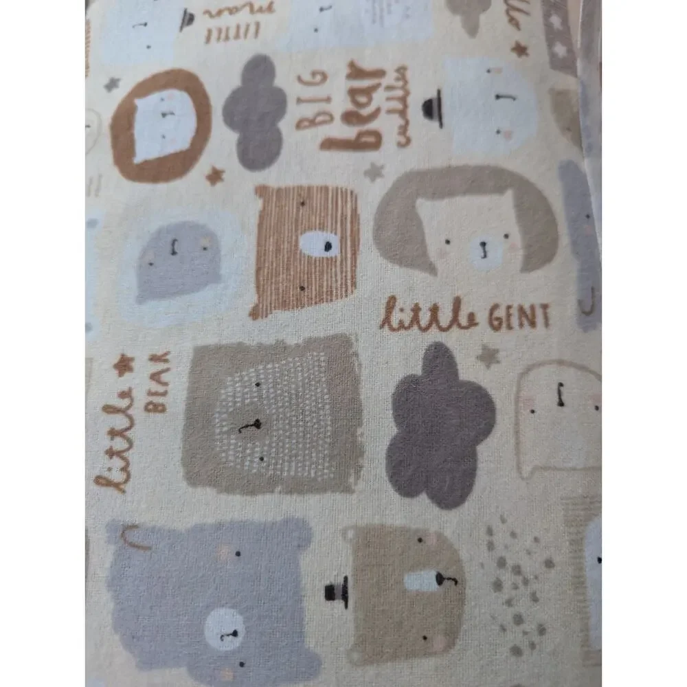 1 Yard Neutral Little Bear Nursery Flannel Fabric Brown Beige Tan Gray White New